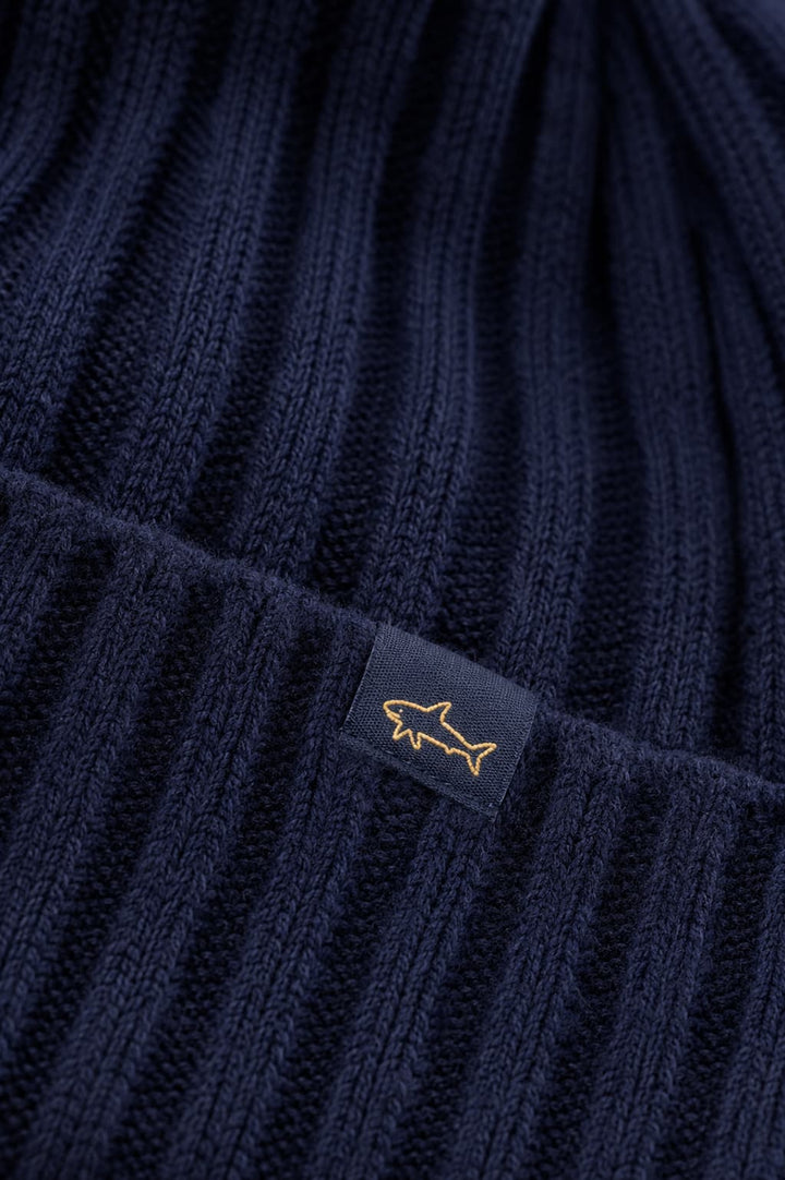 Vue de face tuque côtelée Paul and Shark pour homme marron avec logo brodé - Valérie Simon