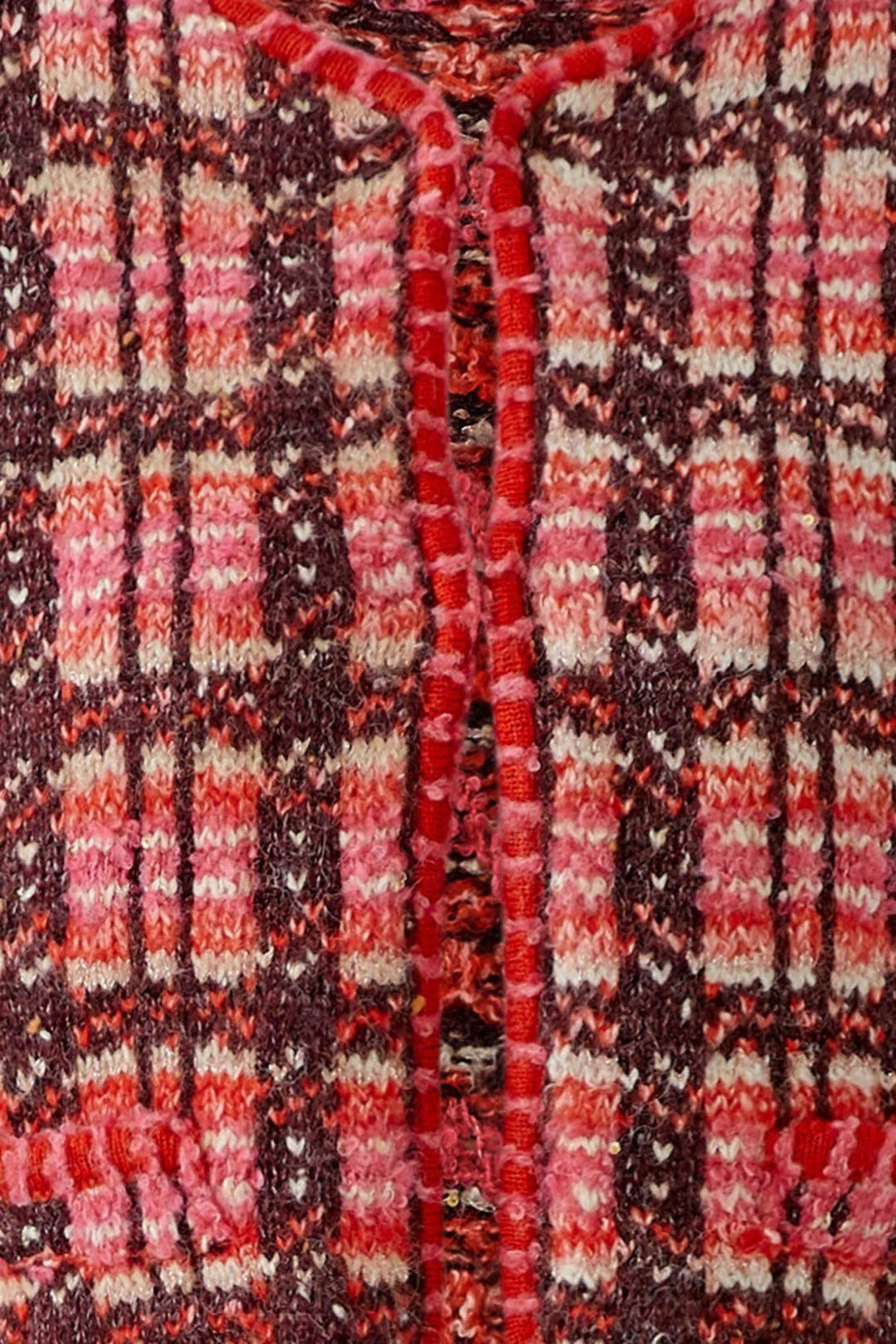 Front view of a short checked knit jacket for women by Oui