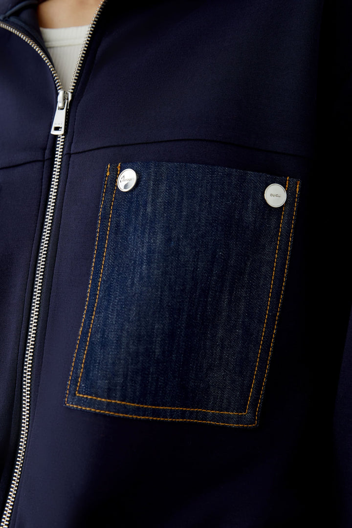 Women’s short zip-up jacket with denim detailing Oui