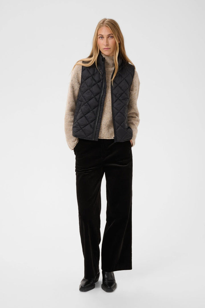 Front view of the Carlota quilted jacket Part Two for women in beige with stand collar and zipper closure - Valérie Simon
