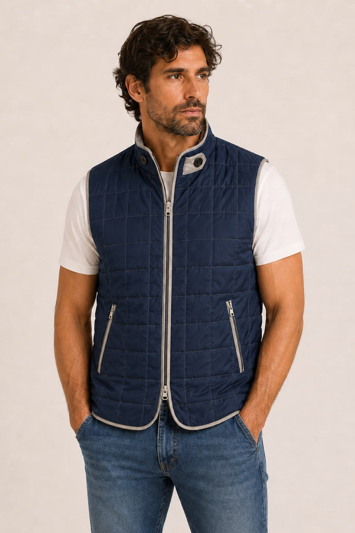 Dos veste Waterville homme col montant gris matelassée sans manches - Valérie Simon