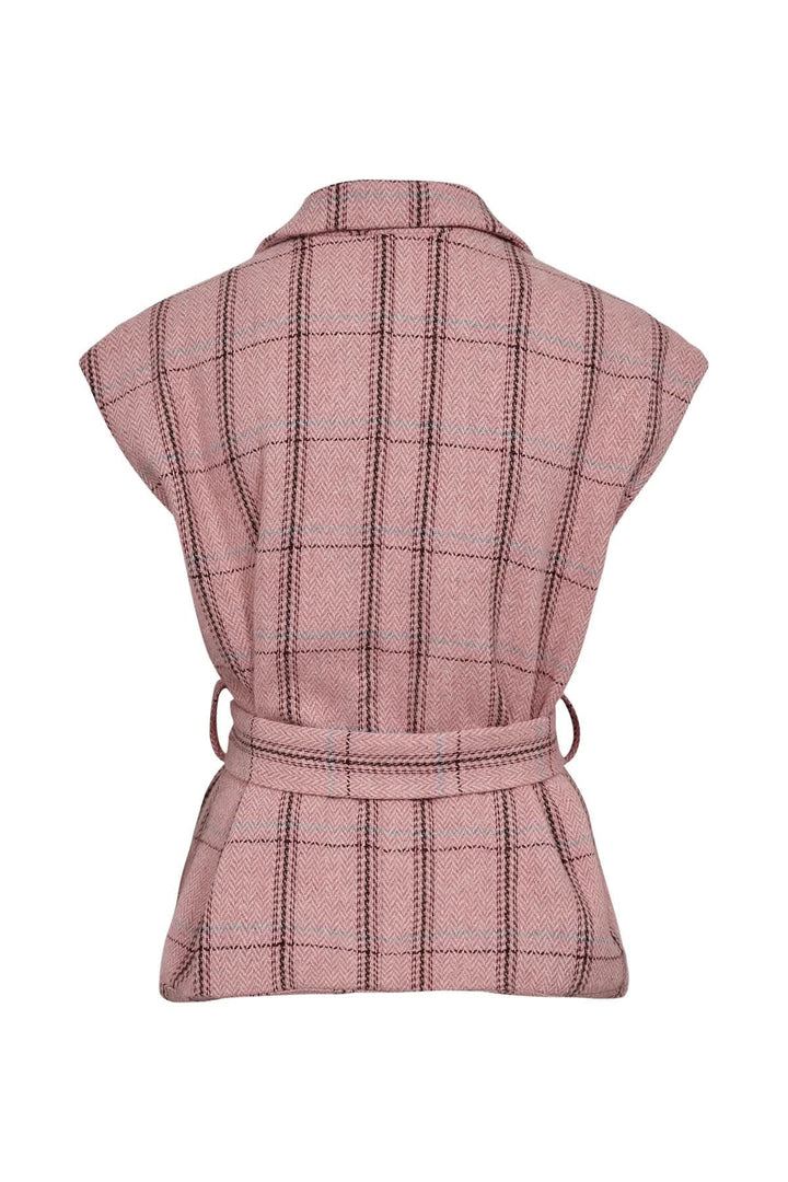 Veste sans manches à carreaux avec ceinture vue de face pour femme Numph