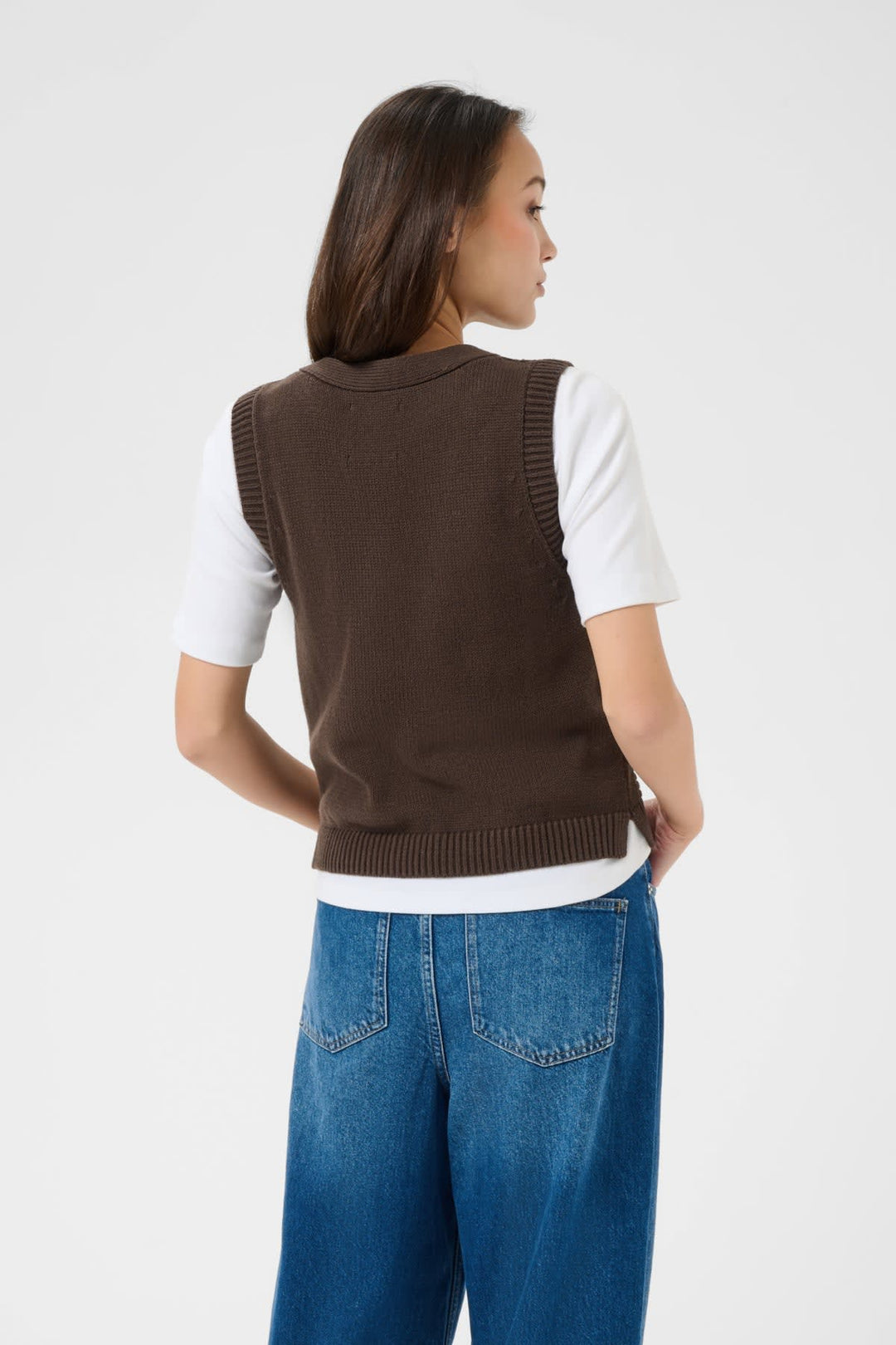 Front view cable knit sleeveless jacket Part Two for women beige - Valérie Simon