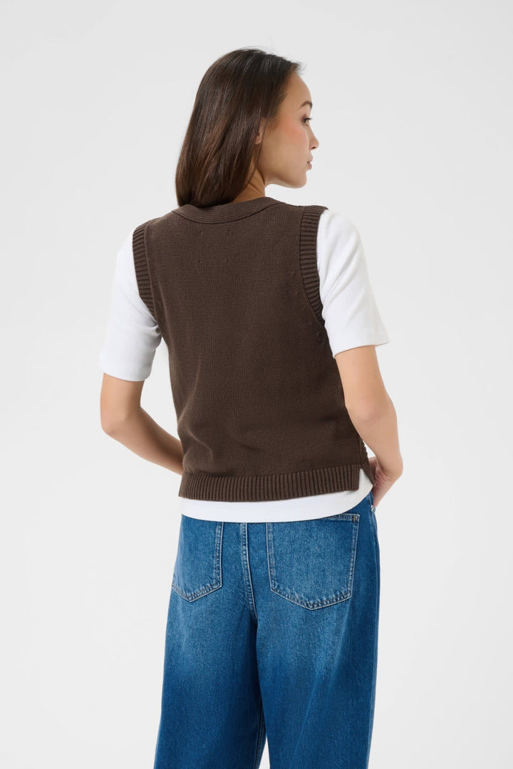 Front view cable knit sleeveless jacket Part Two for women beige - Valérie Simon