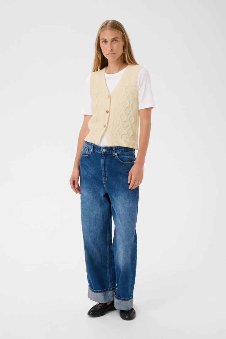 Front view cable knit jacket Part Two for women cream with textured details - Valérie Simon