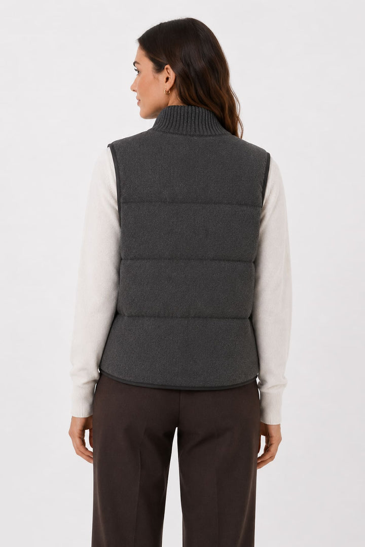 Vue de face veste Repeat Cashmere femme grise avec col montant et surpiqûres - Valérie Simon