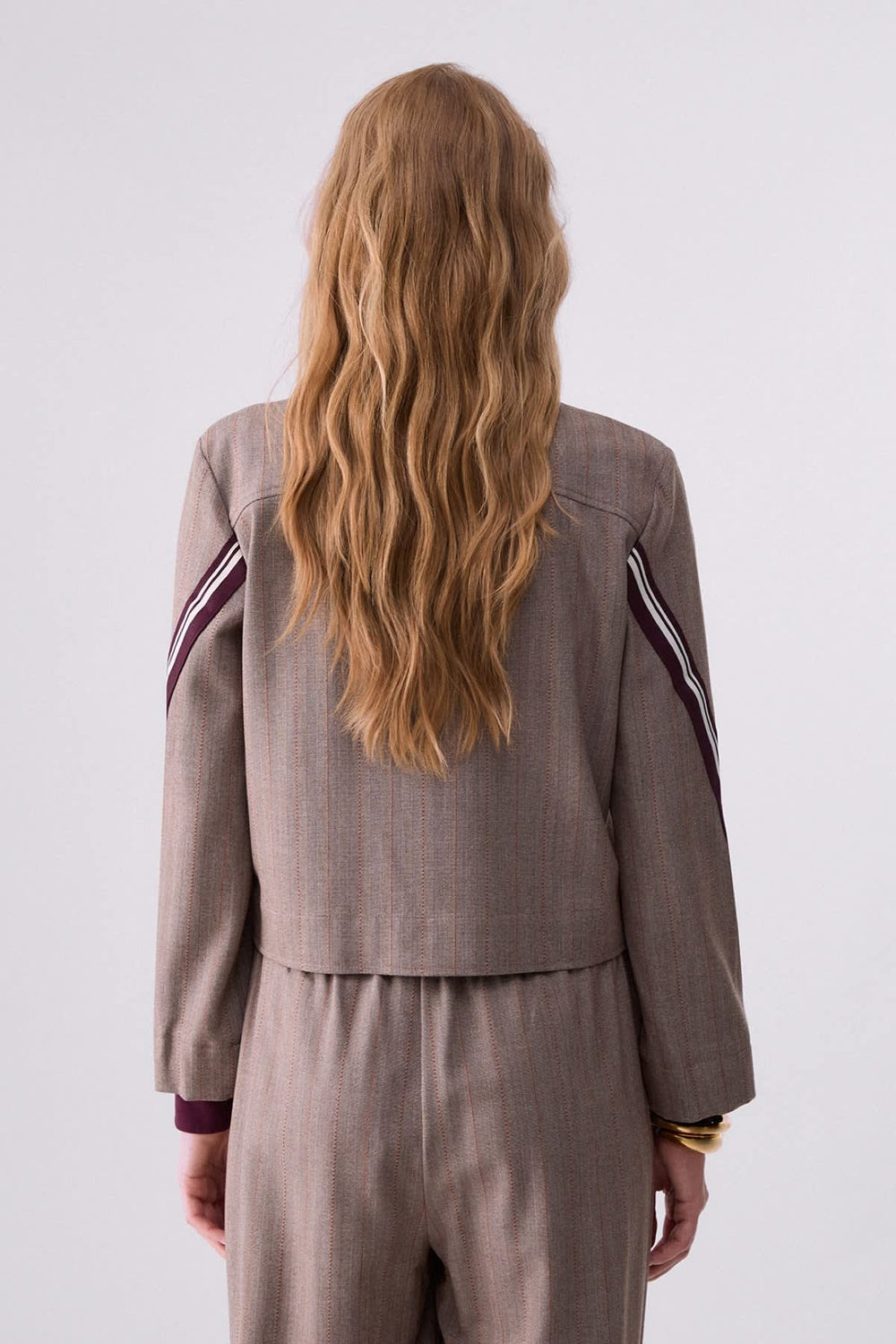 Women's striped long-sleeved zip-up jacket liujo