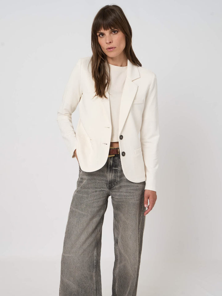 Front view of grey women’s two-button blazer Repeat Cashmere - Valérie Simon