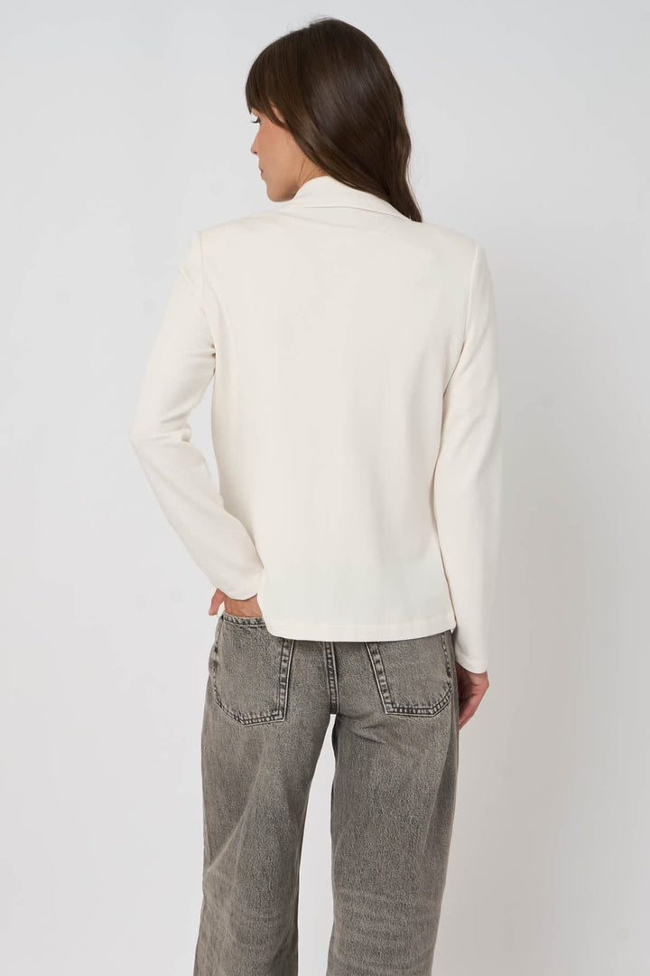 Front view of women’s two-button blazer Repeat Cashmere in grey with welt pockets - Valérie Simon