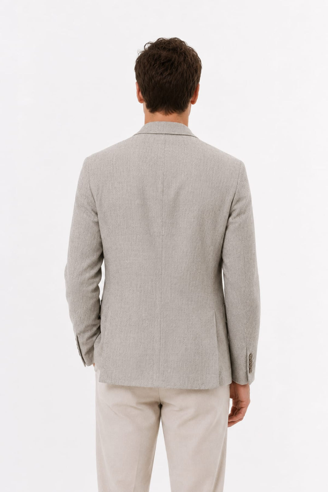 Front view of a beige Tagliatore linen-silk men&