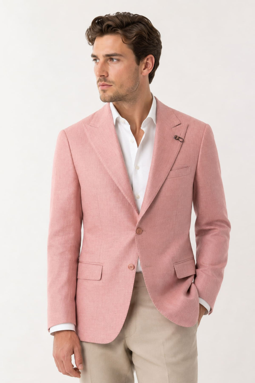 Front view of the Lief Horsens men's gray textured blazer with pockets and button details - Valérie Simon