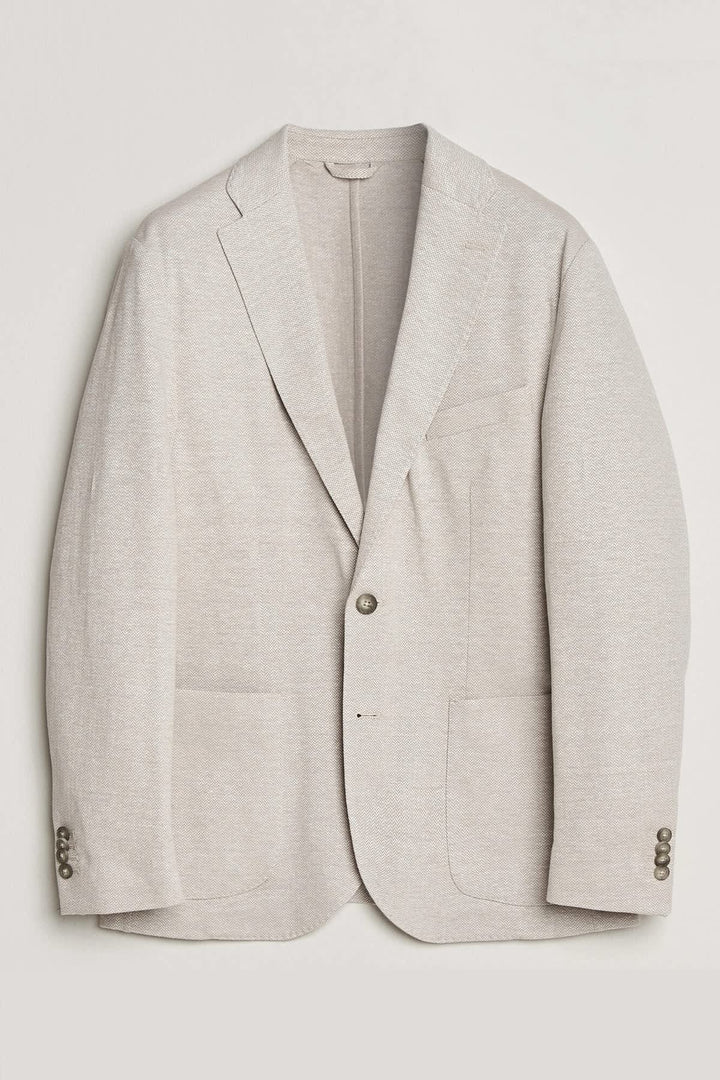 Front view of a gray textured herringbone Eton jacket for men - Valérie Simon