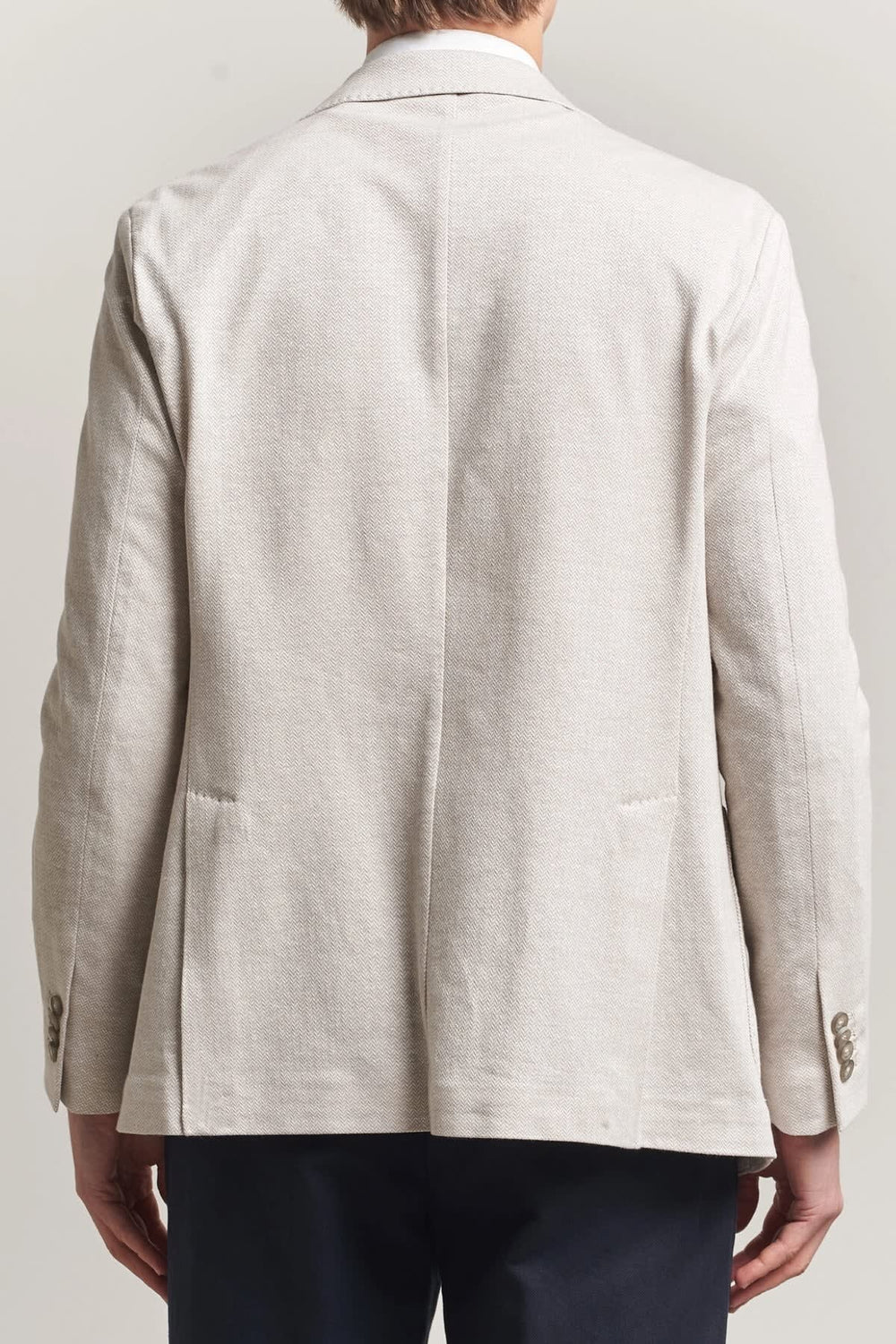 Front view of Eton men's jacket with gray herringbone pattern and black buttons - Valérie Simon