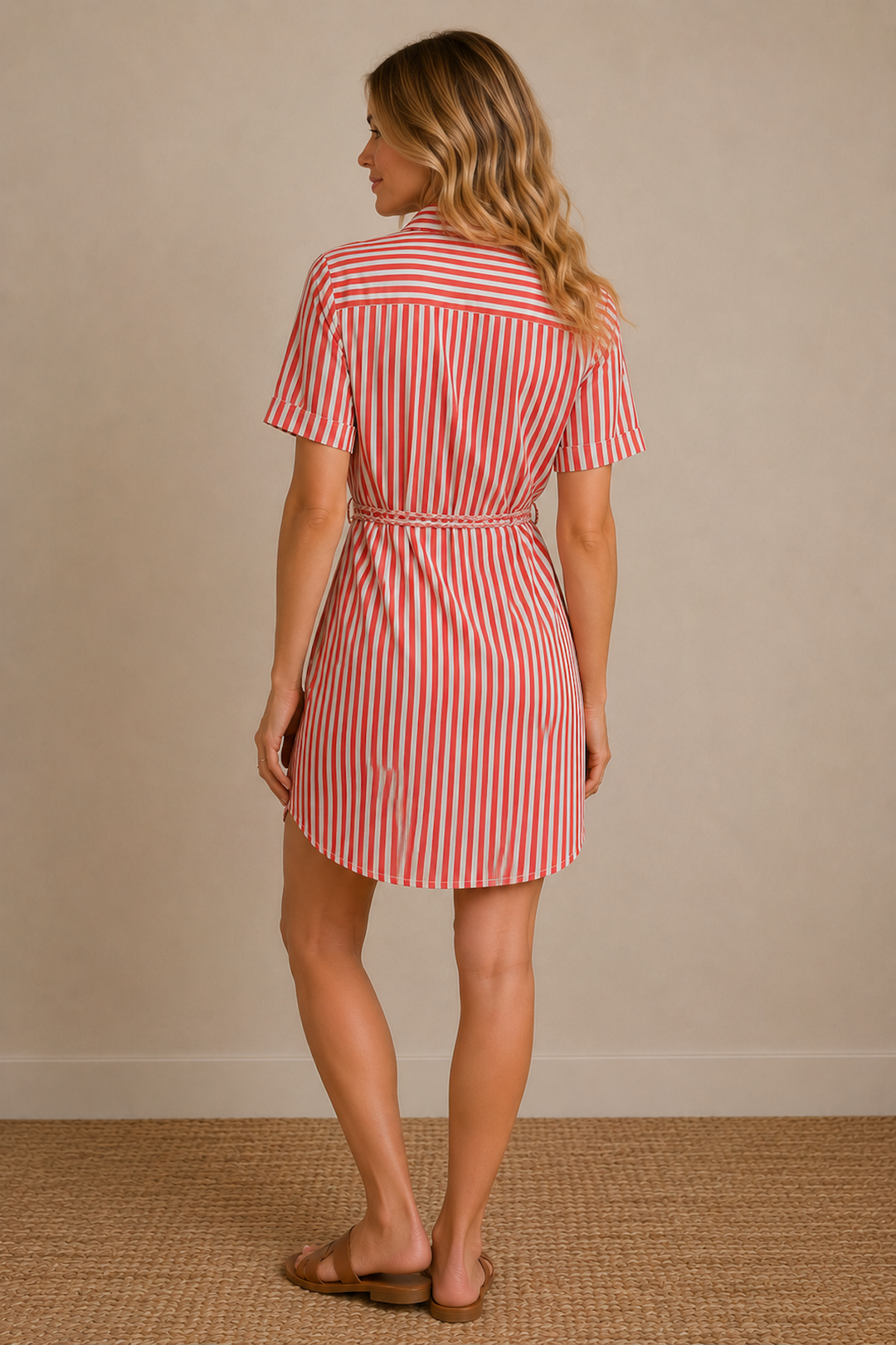 Striped shirt dress with a belt