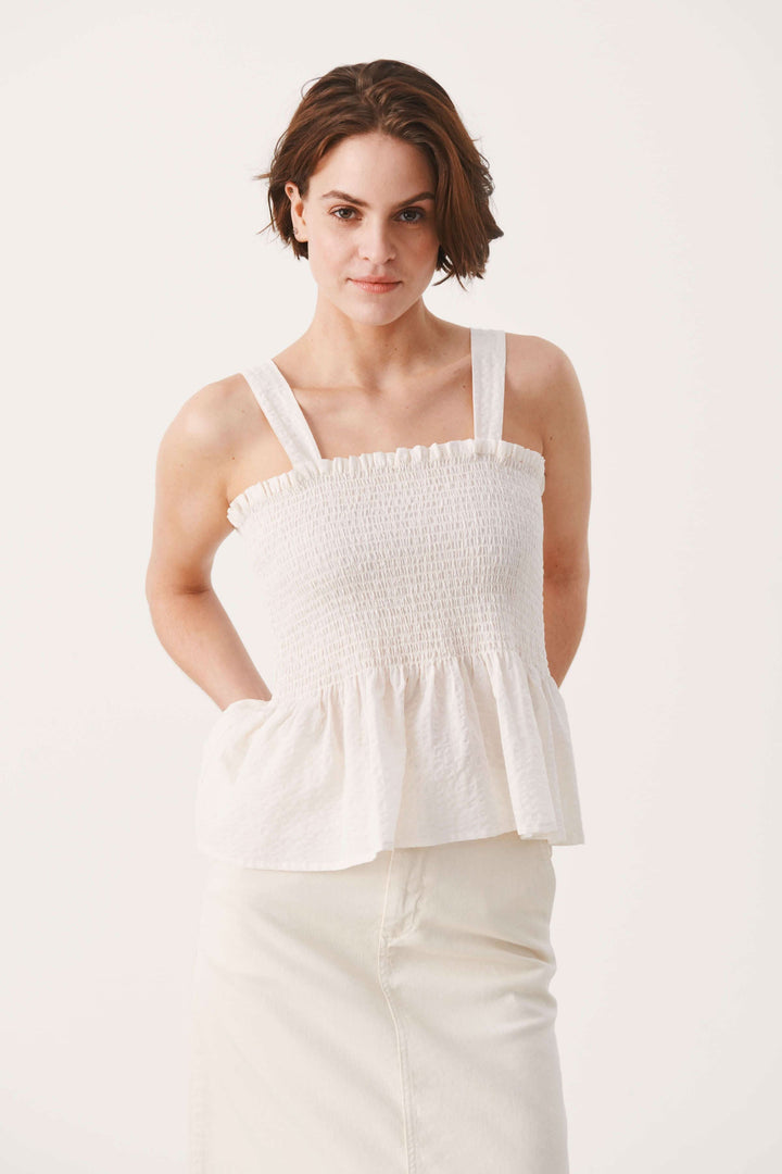 Camisole Stevie en coton, top à bretelles larges avec partie en nid d&