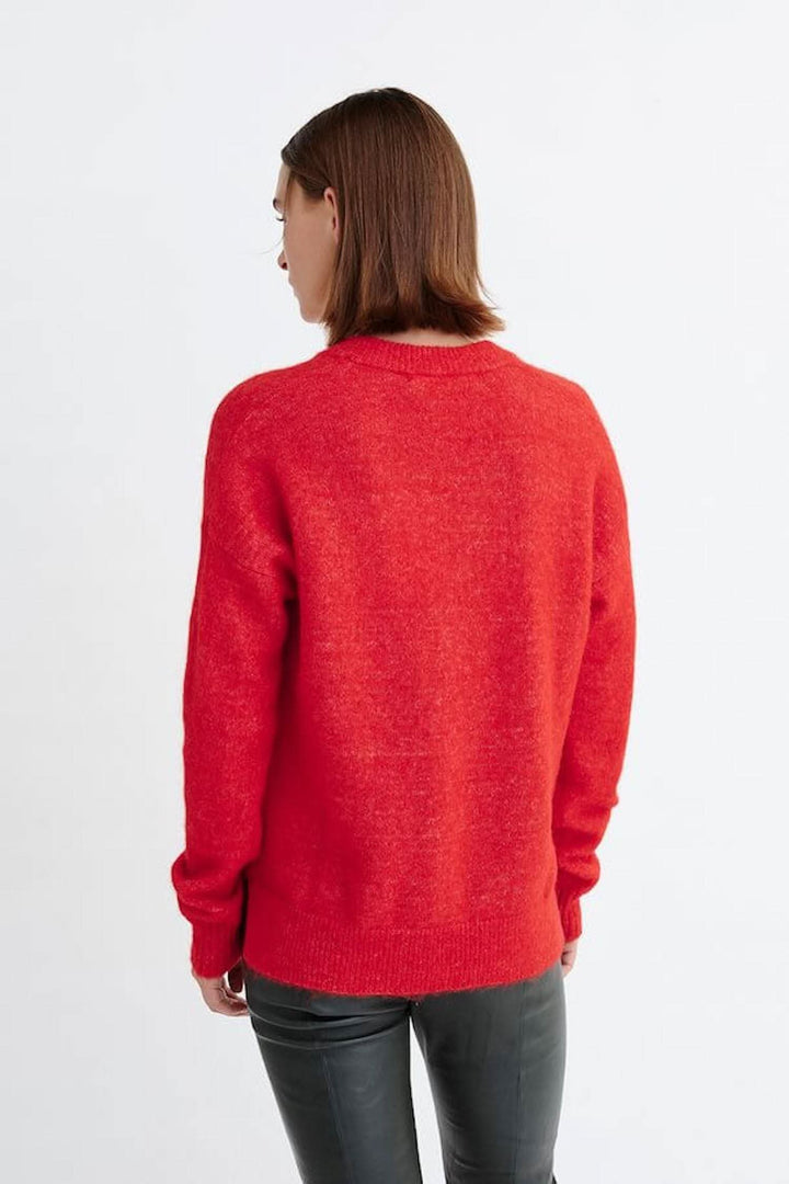 Chandail Papina rouge, coupe décontractée, col en V, dos vu, conçu en mélange d&