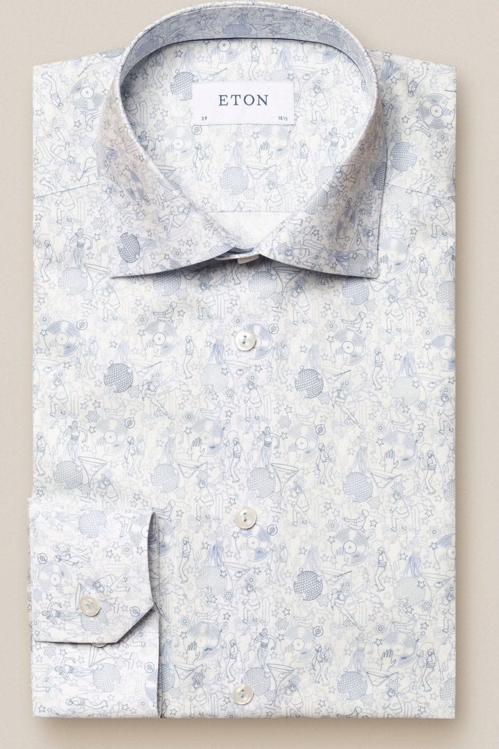 Chemise Eton en twill fin avec imprimé floral, élégante et versatile pour un style business casual.