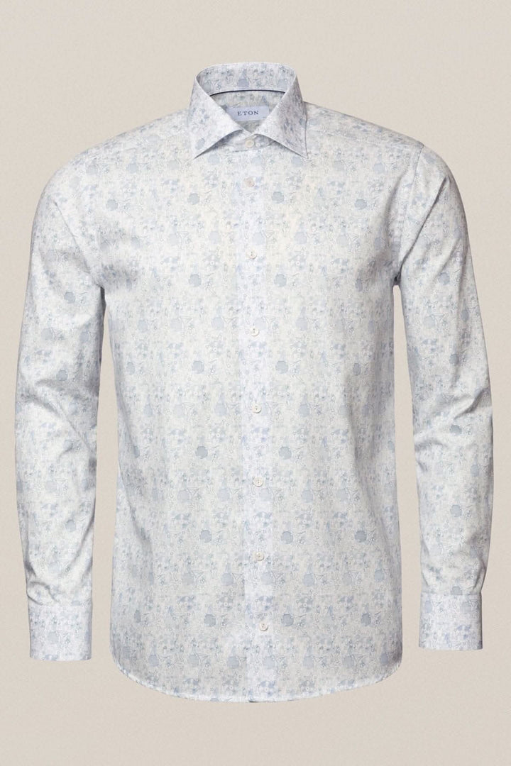 Chemise en twill fin avec imprimé élégant en bleu, idéale pour un look business casual.
