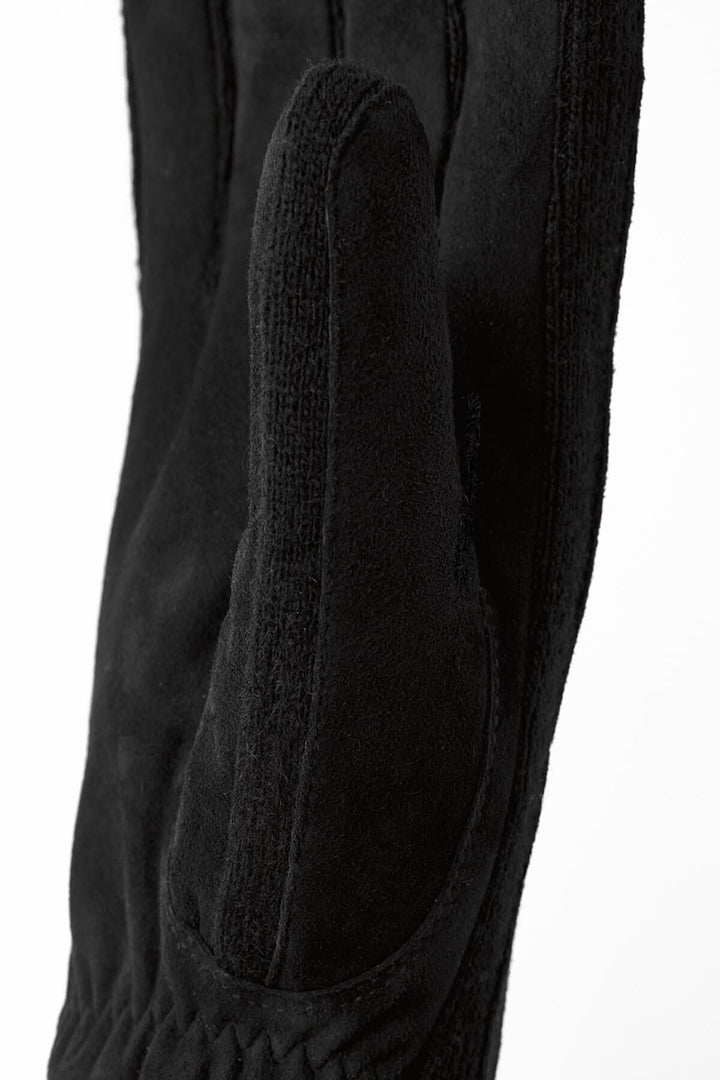 Gants en daim pour hommes, souples, avec tricot entre les doigts et sur le poignet, couleur noire.