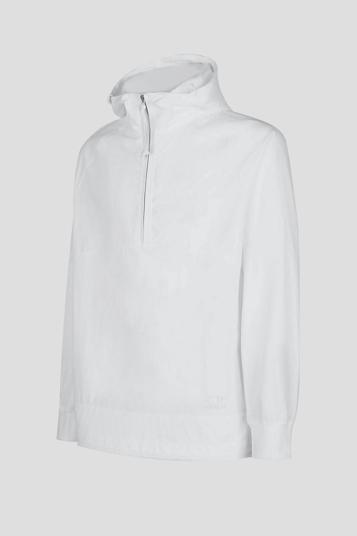 Hoodie Dyshell en blanc avec demi-fermeture zippée et logo, fabriqué en nylon bi-stretch résistant à l&