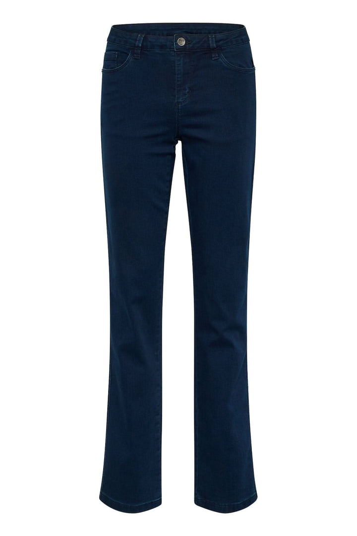 Jeans Vicky bleu avec coupe régulière et style cinq poches, longueur pleine et fermeture éclair.