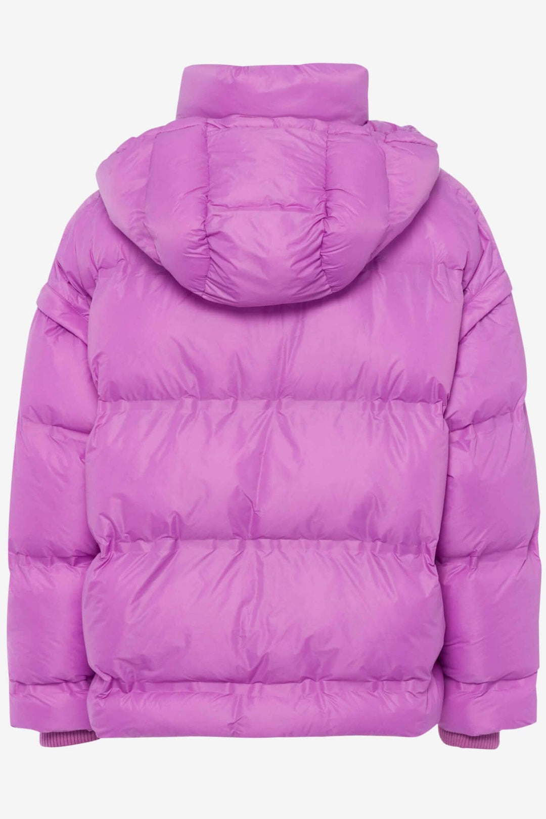 Manteau Filippa rose, capitonné, avec capuchon, style moderne, vue arrière, idéal pour l&