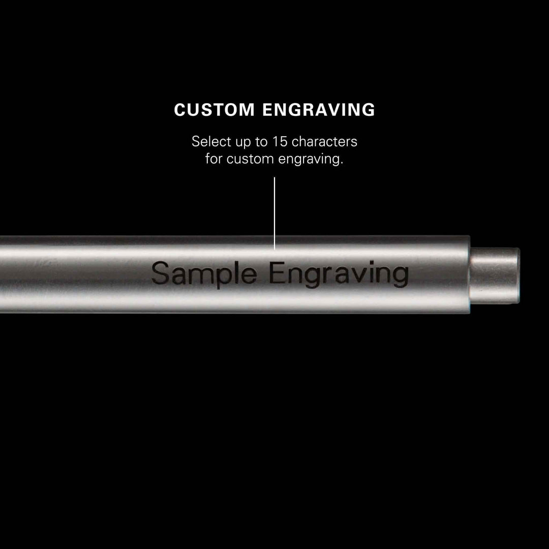 Stylo Modern Fuel with customizable engraving option, showcasing sample text on barrel.