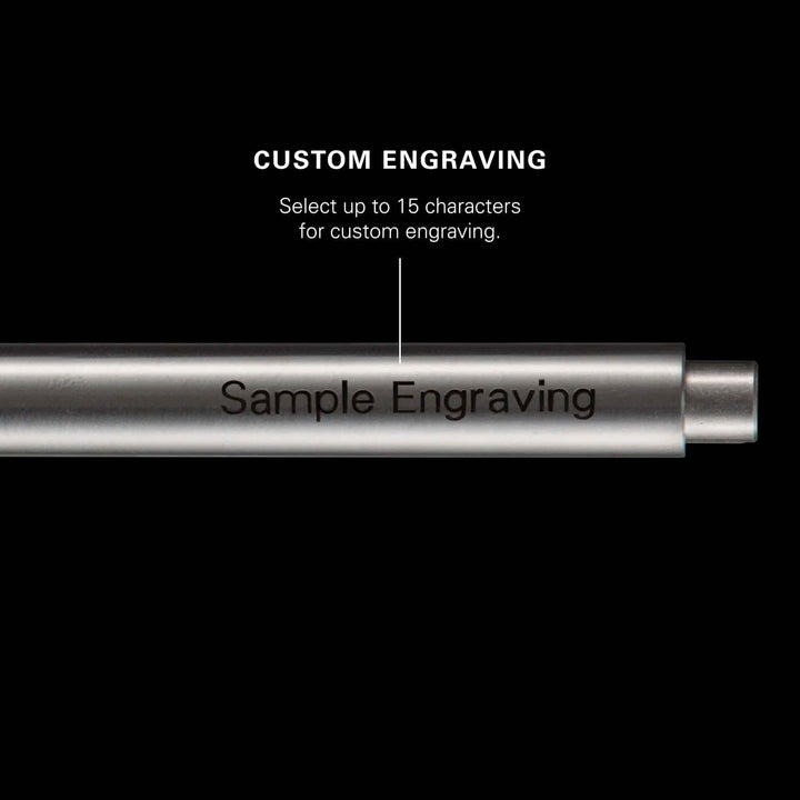 Stylo Modern Fuel with customizable engraving option, showcasing sample text on barrel.