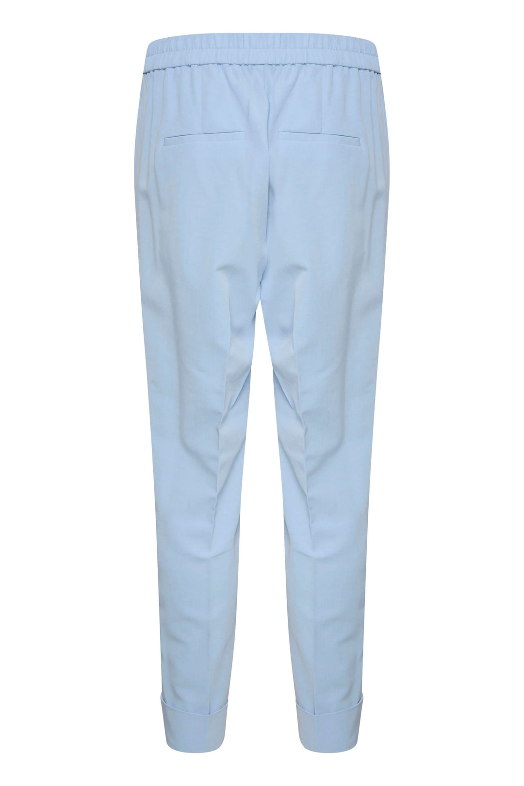 Pantalon à revers Naxa, jambe fuseau, taille élastique, poches, couleur bleu clair.