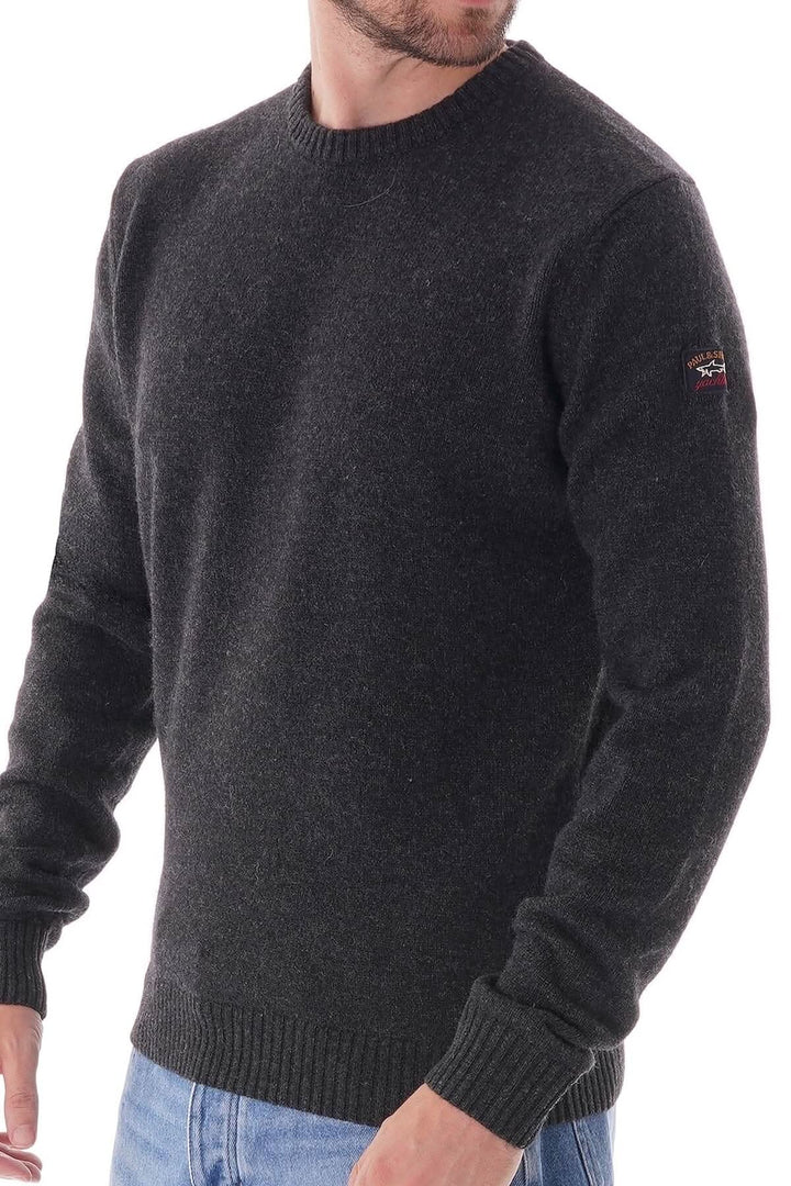 Pull en laine Shetland Paul &amp; Shark, coupe classique et col rond, couleur noire, style intemporel.