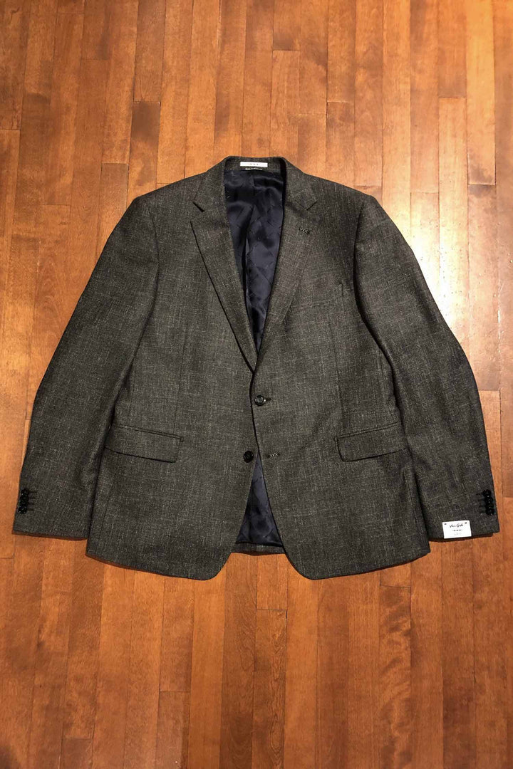 Veston gris slim de Van Gils avec des touches de kaki et blanc, détails sophistiqués, poches, et doublure en viscose.